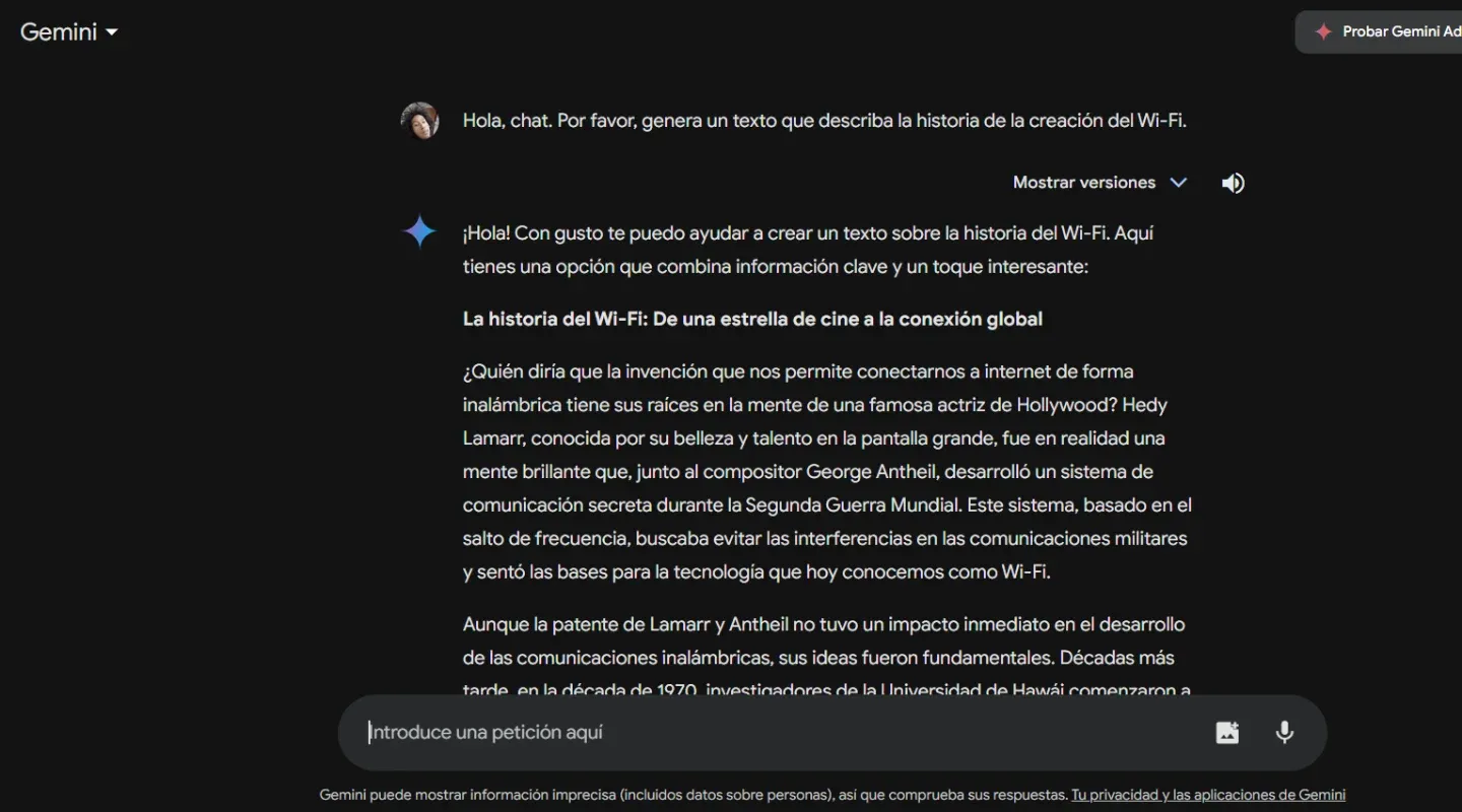 Captura de pantalla de Gemini desde un navegador.