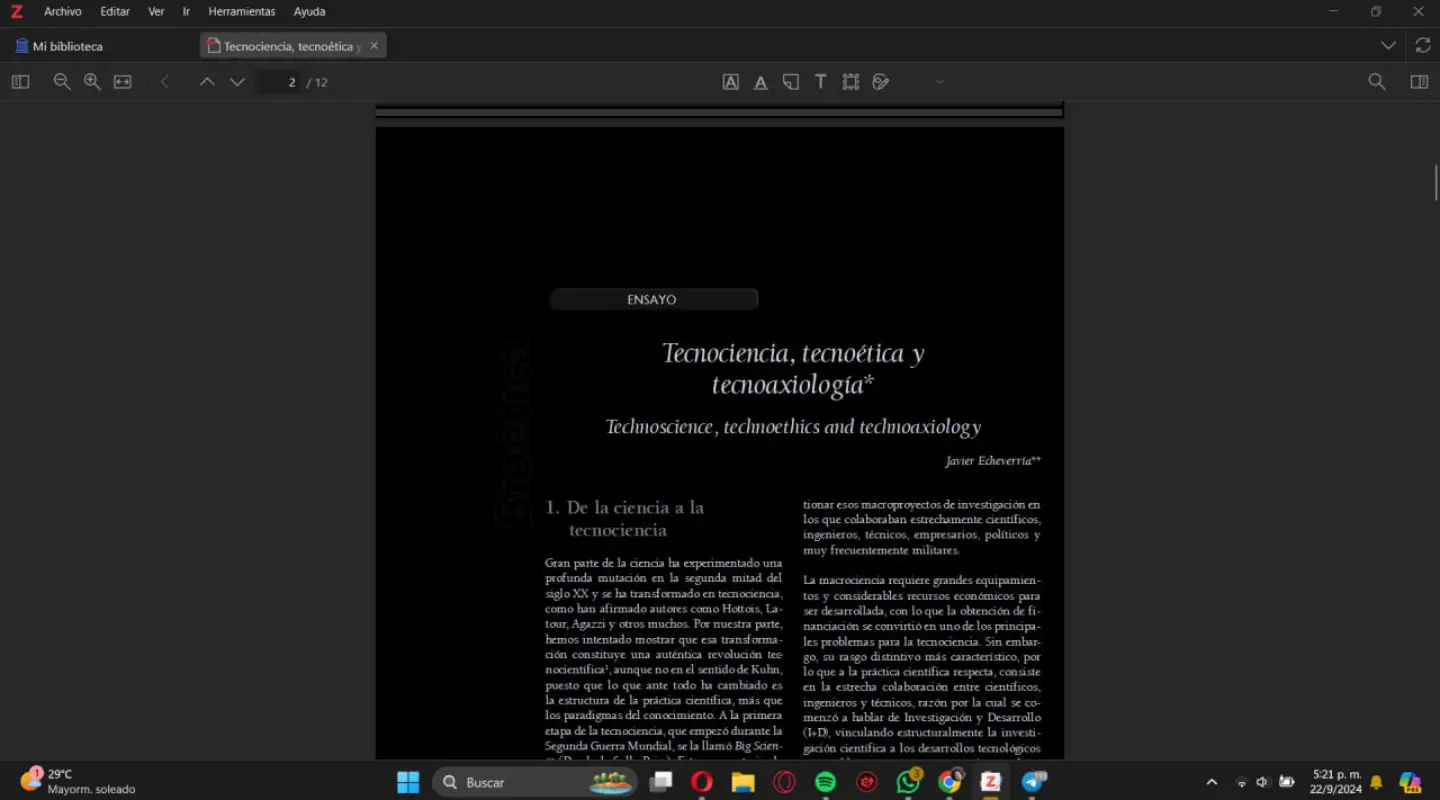 Visor nativo de Zotero con opciones de edición. Captura de pantalla. 