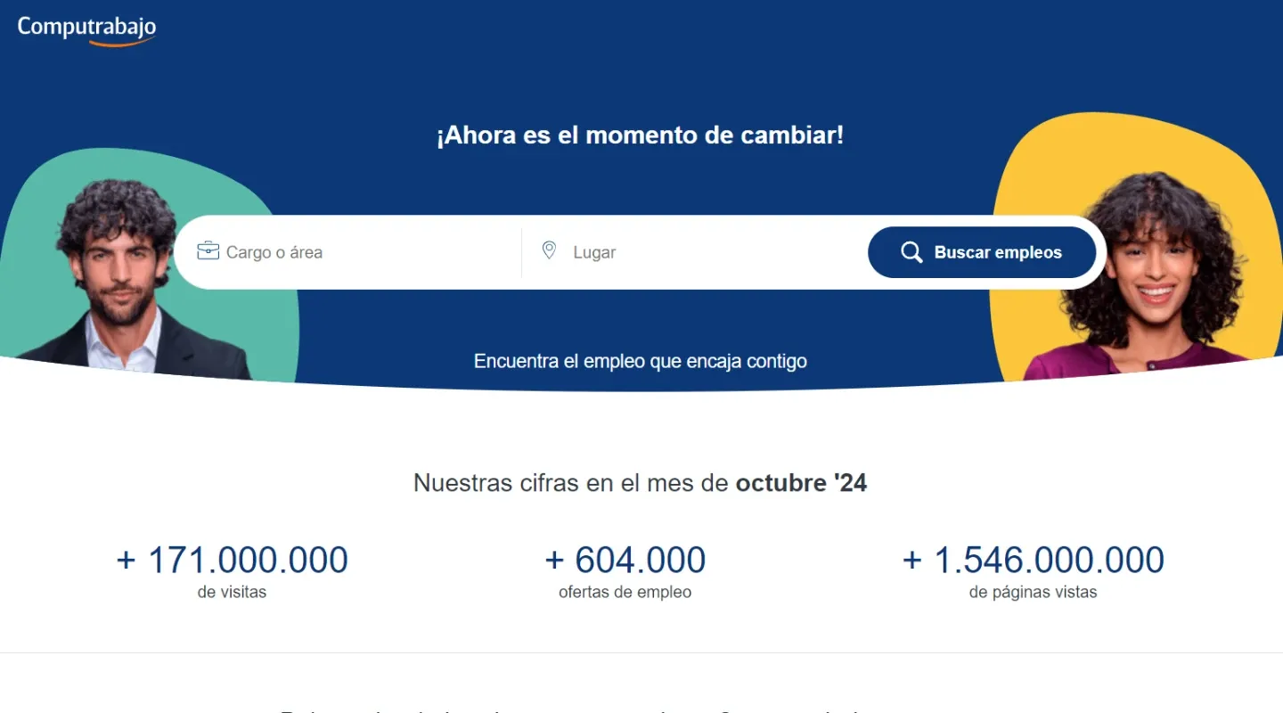 Página de inicio de Computrabajo. Captura de pantalla.