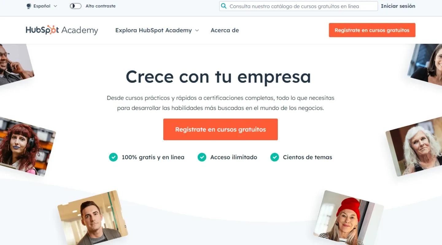 Página de inicio de HubSpot Academy. Captura de pantalla.